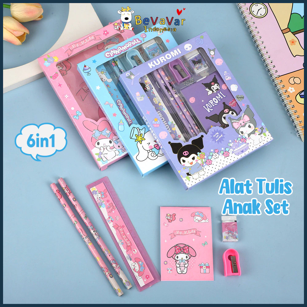 Set Alat Tulis 6 In 1 Motif Lucu
